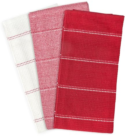 Emma Barclay Utopia 3 Pack Waffle Kitchen Tea Towel Set (45x65cm) (Red)