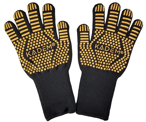 Unisex Aramid Backofenhandschuhe Grillhandschuhe Hitzebeständig bis 800 °C | Ofenhandschuhe Kochhandschuhe | feuerfest rutschfest | Gold S/M