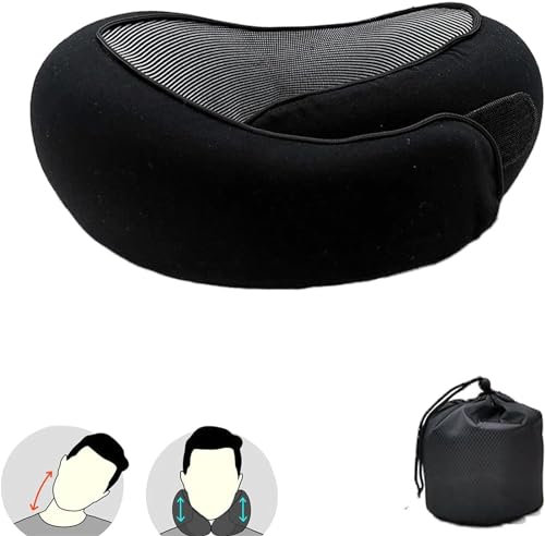 Flyhugs Nackenkissen, Fly Hugs Reisekissen, Wander Plus Reisekissen, Memory Foam Reisekissen, Flyhugs Verstaubares U-förmiges Kissen für Flugzeuge, Auto, Büro, Schlafen aufrecht (Schwarz)