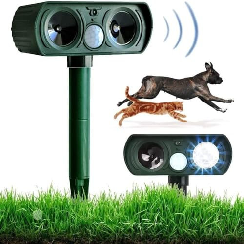 Outdoor Solar Ultrasonic Animal Repeller with PIR Motion Sensor and Waterproof Design for Farm, Garden, Yard - Rodent and Bird Repellent
