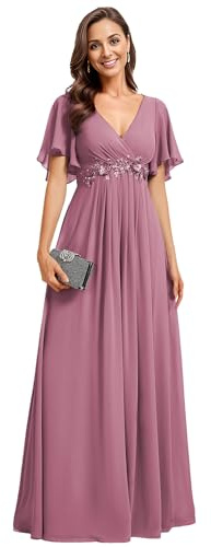 Ever-Pretty Women's Chiffon V Neck Short Sleeves Appliques Formal Evening Dresses Bridesmaid 01960