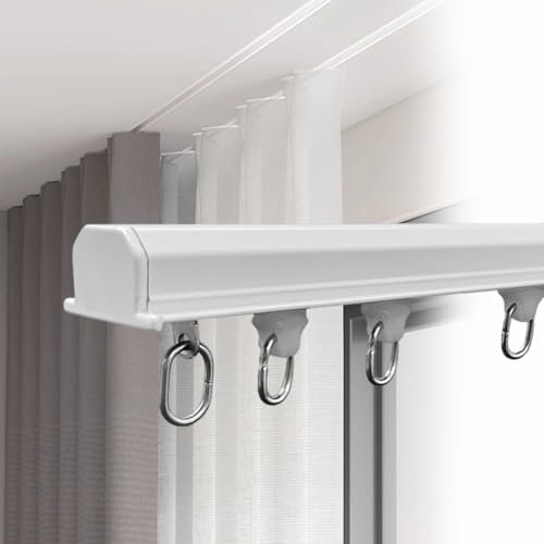 LULUMAIC Versteckte Aluminium-Vorhangschiene, Deckenmontage, Raumteiler-Gleitschiene mit integrierter Metallstange, Weiß, 2,3 m/7,5 Fuß