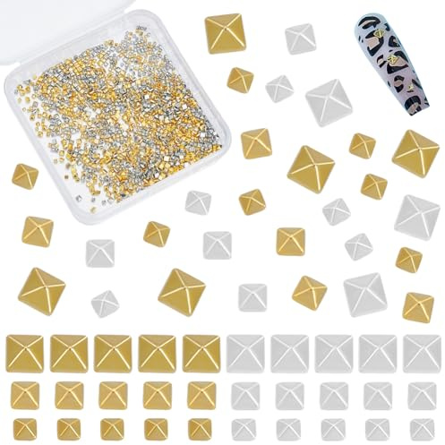 PH PandaHall 1200pz Borchie per Unghie Coniche 2 Colori 3 Misure Charms per Unghie in Lega Rivetti per Unghie Stile Punk Gotico Punte per Unghie per Nail Art Trucco Body Art 0.5~2mm