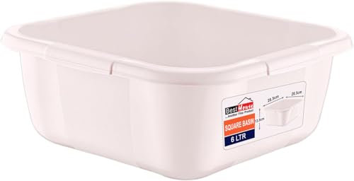 Best House | Square Basin | Kitchen Washing Up Bowl | 6 Litres | White | 1 PC | Multipurpose Bath Tub/Washing Tub for Kitchen, Bathroom, and Household Use (Pack of 1)