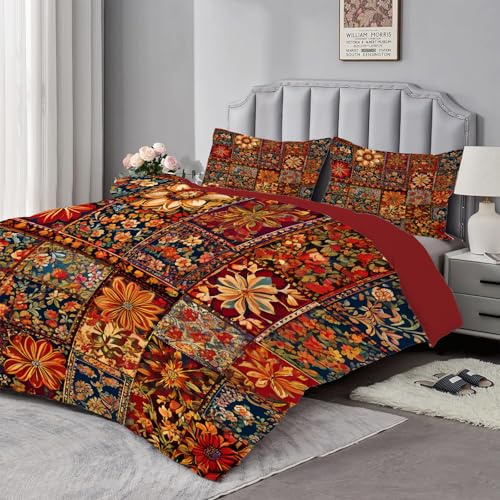 dyausi Patchwork Bettdecke 135x200 - Rot Bettdecke Ohne Bezug - Wende Kinderbettdecke - 4 Jahreszeiten Bettdecken 135 x 200 cm mit 2 Kissenbezug - Boho Blumen B53