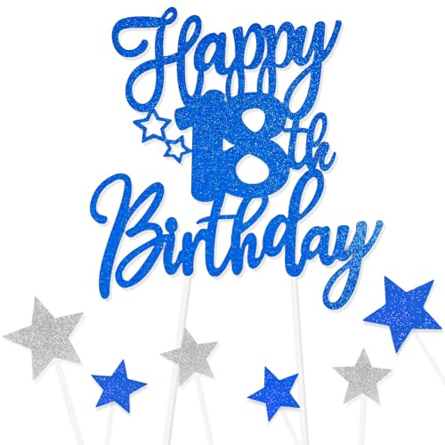 Royal Blue Happy 18th Birthday Cake Toppers for Cake,Personalised Cake Toppers for Boy Men Girl Women Decorations,Glitter Cupcake Topper Cake Topper Kit 18th Birthday Party Cake Decoration Supplies