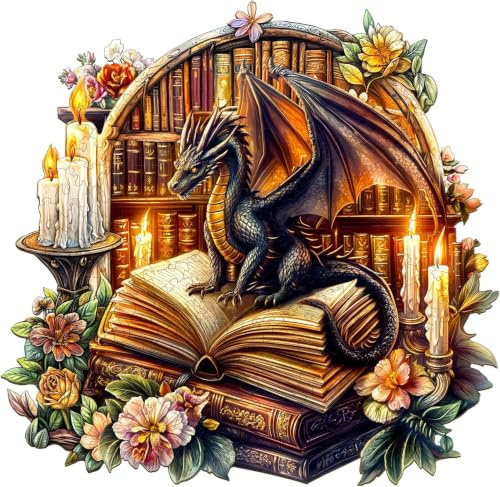 Wooden Puzzles for Adults, 290pcs Dragon's Library Wood Puzzles for Adults | Unique Animal Shape Puzzles with Wooden Box, Adult Puzzles, 34x33cm Wood Jigsaw Puzzles for Family Game and Friend Gifts