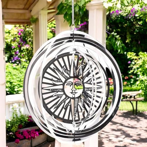 Epsom Door Handle Sun Stainless Steel Hanging Wind Spinner 34cm X 25cm 3D Metal Kinetic Garden Ornament Outdoor Wind Sculpture