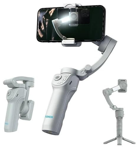 Soporte Estabilizador para Telefono, Smartphone, Base de 3 Ejes, Luz de Relleno, Compatible con iPhone y Android, Seguimiento 4.0 AI, Portátil y Plegable, para Youtube, TikTok, Vlog