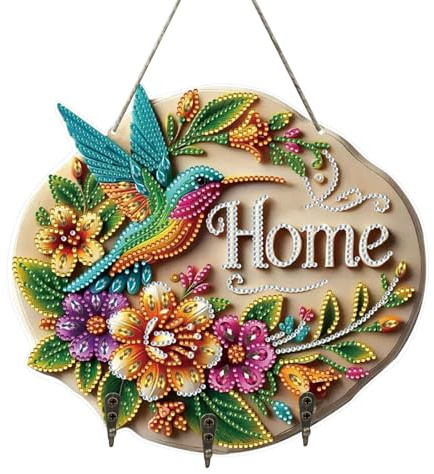 CXINLky DIY Diamond Art Painting Ciondolo con 3 ganci, Creativo 5D Colibrì Farfalla Welcome Diamante Painting Immagini per Finestra Parete Ingresso Giardino Decor-01 Colibrì