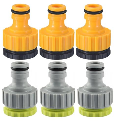 Gardena Wasserhahn Adapter, 6 Stück Garten Schlauchanschluss 1/2 Zoll 3/4 Zoll Schraubgewinde Hahnverbinder Gartenschlauch Anschluss Adapter Kunststoff Schlauchadapter (Grün, Gelb)