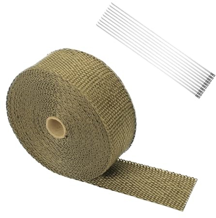 PARFCO Hitzeschutzband, Basaltfaser Hitzeisolierband, 50 mm X 5 m Motorrad Auspuffisolierung, mit Kabelbindern Hitzeschuzband, für Auto und Motorrad Auspuffisolierung