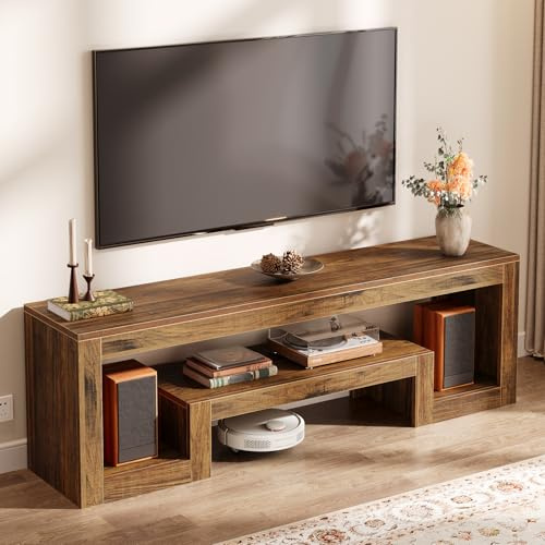 Tribesigns Mueble de TV, Mesa de TV de hasta 65 Pulgadas, 160 cm para Salón, Dormitorio, Estante Abierto, Marrón Rústico
