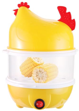 Hervidor De Huevos | Cocedor de Huevos Eléctrico Rápido | Máquina para Cocer Huevos en Forma de Gallina con Doble Nivel para Tortillas, Verduras al Vapor y Empanadillas, Accesorio de Cocina Práctico