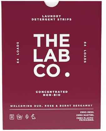 The Lab Co. Laundry Detergent Strips Washing Sheets | Eco Ultra-Concentrated | Non-Bio for Sensitive Skin | Non-Toxic Fragrance | EDC-Free | Lab-Tested | Welcoming Oud Rose Bergamot | 64 Loads