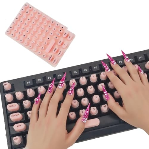 Se7enline Keyboard Sticker for Long Nails Letters Raised Keyboard Bubbles | Soft Silicone Reusable Keycaps Adhesive Protective Type Long Nail Art Keyboard Stickers for Desktop for Apple /HP/Dell,Pink