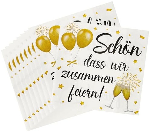 BORISCA 60 Stück Servietten Geburtstag, 33×33cm Servietten Schön Dass Wir Zusammen Feiern Deko, Geburtstagsservietten Weiß Gold Papierservietten für Geburtstage, Hochzeiten, Babytaufen