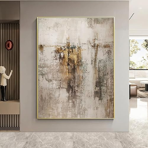 UUDEZO Grande tela da parete con cornice beige, oro e marrone, arte astratta, dipinto per soggiorno, decorazione da parete scandinava marrone, 90x140 cm (35x55 pollici) con cornice dorata