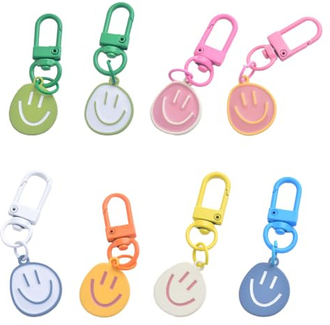COYUN 8 Stück Lächelndes Gesicht Schlüsselanhänger Emaille Ausdrucks Schlüsselanhänger Goldlegierung Schlüsselring mit Lächelnden Anhängern Niedlicher Handtaschen Schlüsselanhänger(8 Farben)