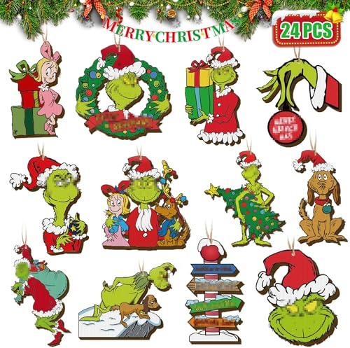 Weihnachtsschmuck, Weihnachtsbaumschmuck, Acryl-Anhänger, niedlicher Cartoon-Grinchs-Weihnachtsschmuck, Puppen Ornamente für Weihnachtsbaum Dekorationen (grün-2)