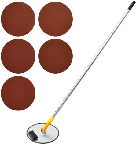 Drywall Pole Sander with LED Strip Light 360 Degree Rotation 9 Inches Round Wall Sander with 5 Sanding Disc & 1.2M Handle Drywall Polishing Sanding Tool for Home Ceilings