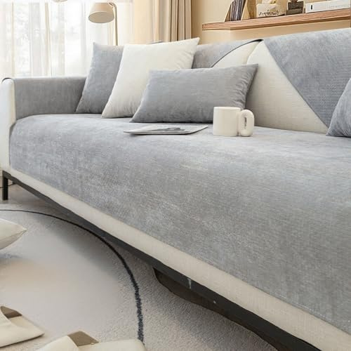 Couch überzug Chenille Sofabezug, Rutschfester Couch üBerzug Hund Katze Sofaschoner 1/2/3/4 Sitzer Sofa üBerwurf, für U Form/L Form Sektionssofa(Grey,70 * 150cm)