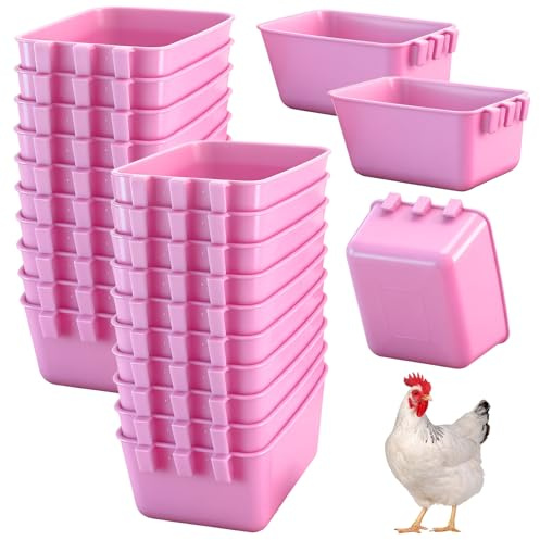 Maxdot 20 Pcs Chicken Water Feeder Cups 16 oz Pigeon Bird Feeder Cups Hanging Cage Chicken Water Cup for Pet Parrot Rooster Parakeet Bunny Gamefowl Poultry Wire Hutch(Pink)