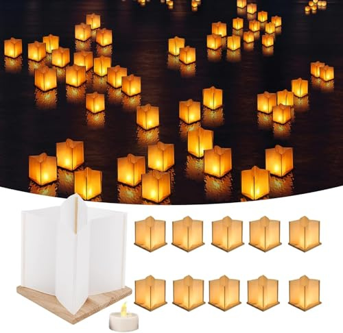 FuHigh 10-Set DIY Floating Water Lanterns Kit Decorative Candle Lanterns with Candles, Waterproof Floating Lanterns for Pool, Wedding, Outdoor Wishing (10, Lanterns with LED Candles)