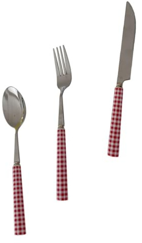 VOSAREA Set de Couverts Français Robustes Steak Couteau Fourchette Cuillère Manche Céramique Rouge pour Repas Occidentaux