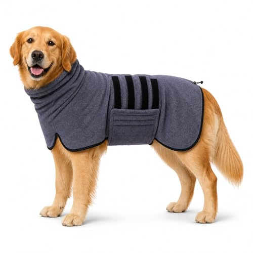 Dog Towels for Drying Dogs, Super-Absorbent and Quick-Drying Dog Towel, Dog Drying Coat with Velcro and Adjustable Elastic, Suitable for Most Dogs (Large)
