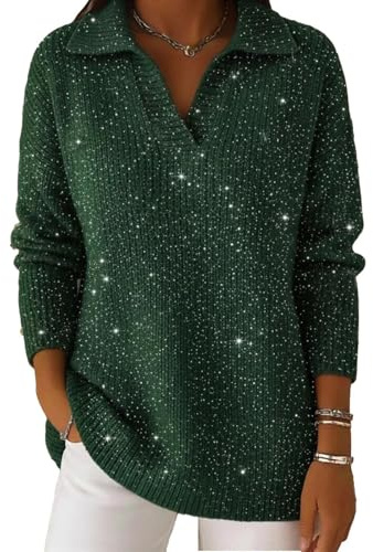 Generisk damtröja med glitter, v-ringad, långärmad, elegant, bling, blus, topp för kvällsmode och festligheter, 05, 3XL