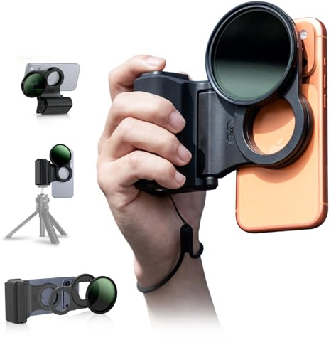 JJC Phone Variable ND2-128 (7 Stop) ND Filter, Magnetic Filter Adapter, Handgirp - 3IN1 Kit for iPhone 17/Air/17 Pro/16 Pro/15 Pro/14 Pro, Phone Handle Grip Neutral Density Filters