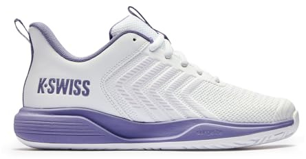 K-Swiss Women's Ultrashot Light Pickleball Tennis Shoe - Lightweight Court Shoes Lateral Movement Stable Support, White/Purple 7.5 M