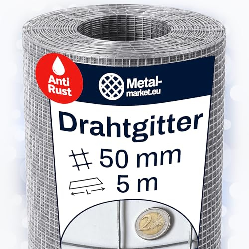 Volierengitter, Hasendraht, Hühnerzaun, Drahtgitter, Schweissgitter, Zaun Verzinkt Rolle Maschenweite 50 x 50 mm Länge 5 m Breite 1 m Drahtstärke 2,0 mm