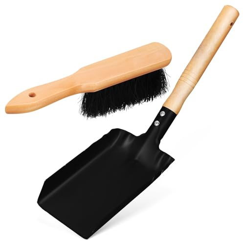 COMPUKAS Ensemble Pelle à Cheminée Petite Taille et Balayette Manche en Bois, Brosse Douce pour Nettoyage Poêle et Foyer, Outil Léger Portable pour Entretien Maison et Jardin