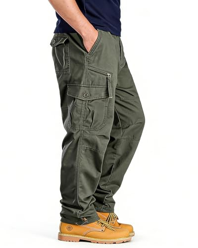 YAOBAOLE Pantalons Cargo Homme Pantalons de Travail Homme Cargo Pantalon Taille Elastique Pantalon Coton Vert Armée M