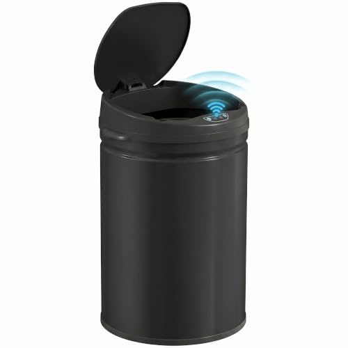 HOMCOM Poubelle de Cuisine Automatique 30L en Acier Inoxydable Noir | Couvercle à Fermeture en Douceur, Poubelle à Capteur de Mouvement Sans Contact, Résistant aux Empreintes Digitales