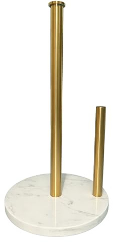 Küchenrollenhalter Stehend Gold aus Edelstahl mit Marmorbasis Ohne Bohren，Alufolienspender und Frischhaltefolienspender,Papierrollenhalter mit Einhand-Abreißfunktion