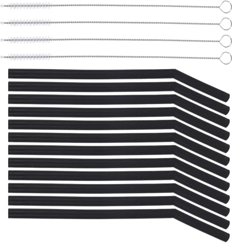 SOLUSTRE Pajitas Reutilizables Plegables y Ligeras Negras Juego de 16 de Silicona Cepillos de Limpieza Ideales para Picnic y Fiestas