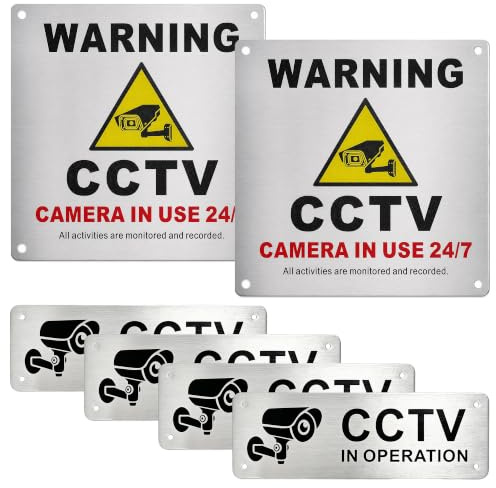 4+2 Aluminium CCTV Sign, CCTV in Operation Sign, Outdoor CCTV Signs for Home and Business, Pre-drilled Monitoring Sign, CCTV Camera Sign, Aluminium Warning Sign for Home and Business