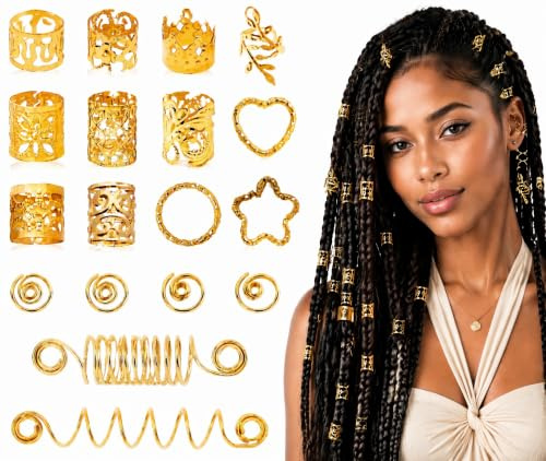 260 Stück Goldene Dreadlock Haarringe Haarschmuck Set (Goldene) | mit Aufbewahrungsbox Loc Schmuck für Zöpfe, Aluminium Haarmanschetten, Flechtzubehör für Frauen Männer,