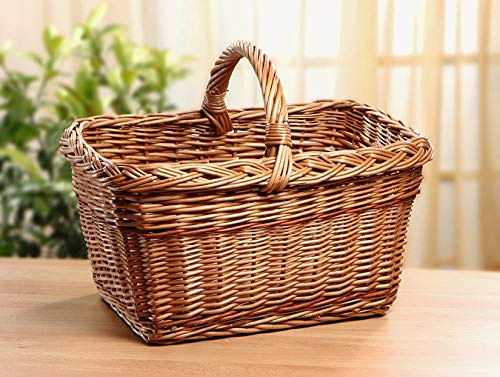 Dekoleidenschaft Einkaufskorb Rechteckig aus Weide, 49x38 cm groß, mit Zopfmuster, Tragekorb, Flechtkorb, Weidenkorb zum Einkaufen, Picknickkorb, Geschenkkorb