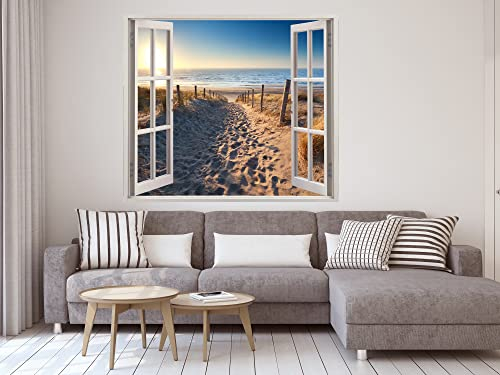 Oedim Vinilo Ventana Camino Arena Playa | 150x130cm | Adhesivo Incluido | Decoracion Habitación | Pegatina Adhesiva | Multicolor | Diseño Profesional