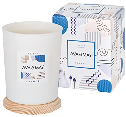 AVA & MAY Bougie parfumée Paris (180 g) – Bougie vegan au parfum noble de bergamote, jasmin et rose, bougie artisanale élégante avec bougeoir en verre