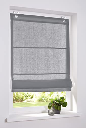 Raffrollo/Ösenrollo Metis grau 100% Leinen 60 x 140 cm