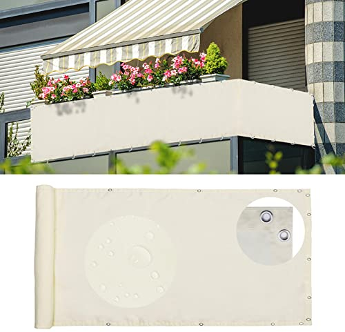 Ommda Balkon Schtschutz Stoff Wasserdicht UV Schutz 95% Sonnenschutz Zaun Sichtschutz Windschutz mit Nylonseilseil und Kabelbinder HDPE 185 g/m²,Beige,0.9x10m Nach Mass