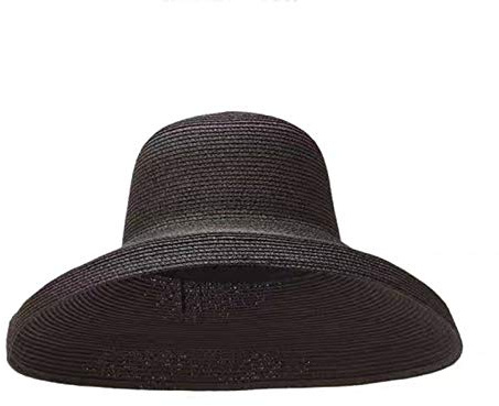 ZJMIYJ Damen Sonnenhut,Weiblicher Sommer Schwarzer Frauenhut Hepburn Style Vintage Design Breite Seite Strohhut Einfarbiger Strandurlaub Strandhut Großer Sonnenhut