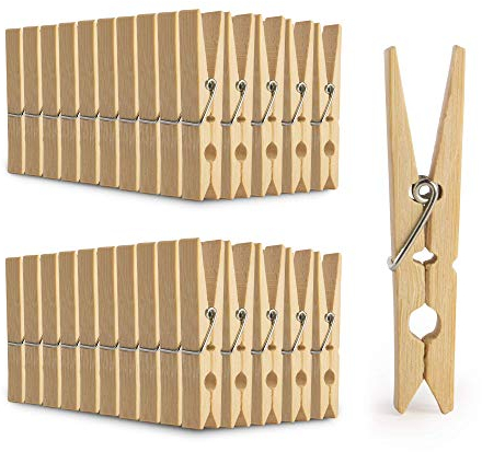 Bamboo Pegs - Pack of 100 | Wooden Clips | Strong Clothes Peg for Washing Lines | Arts Crafts & Photo Hanging Crafting | Washing and Laundry Clothespins | Pukkr