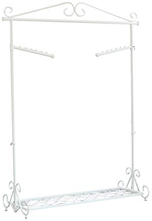 Loywe Kleiderständer Kleiderstange Garderobenständer mit Schuhablage, Breite 136cm，Vintage-Stil Metall Höhenverstellbar von 126 bis 200 cm (Weiß)