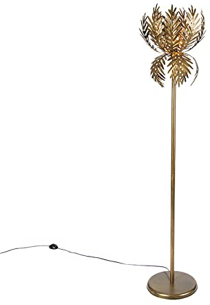 Qazqa Retro Stehleuchte, Stehlampe - Botanica - Gold, max. 60W, Geeignet für LED, 170cm, Ideal als Küche lampe, Schlafzimmerlampe und Wohnzimmerlampe